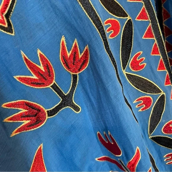 Zara Blue Floral Embroidered Kimono Kaftan - Picture 7 of 9